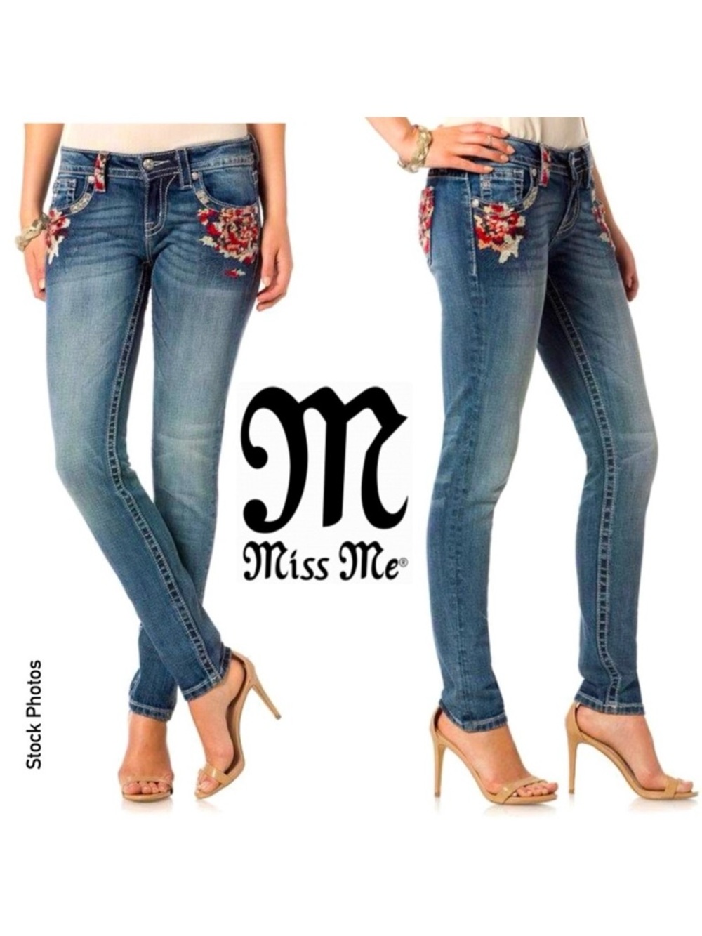 MISS ME Signature Skinny Embroidered Jeans JP7258S3 (W26 L30)